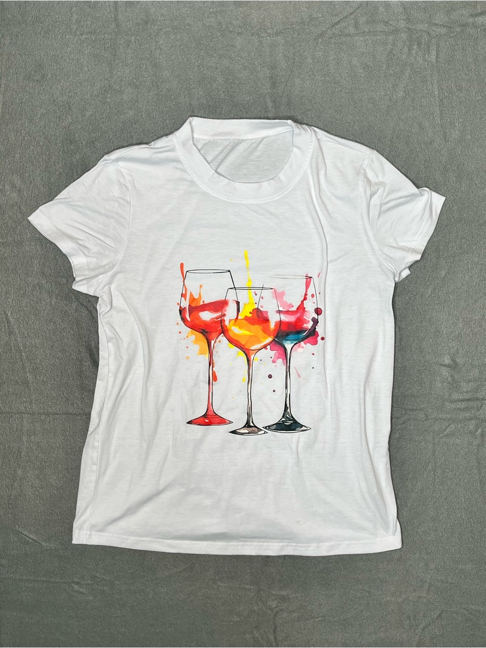 Source Unknown White Tee with Colorful Wine Glass‎ Graphic